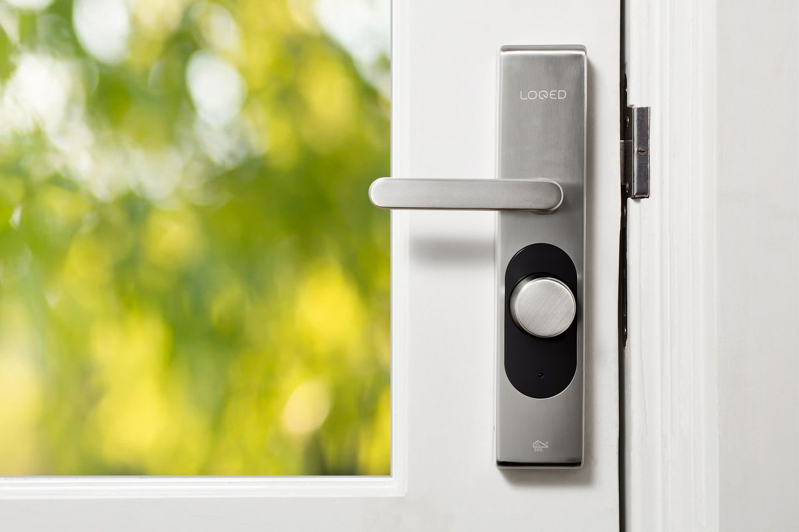 Keyless smart lock on a white door