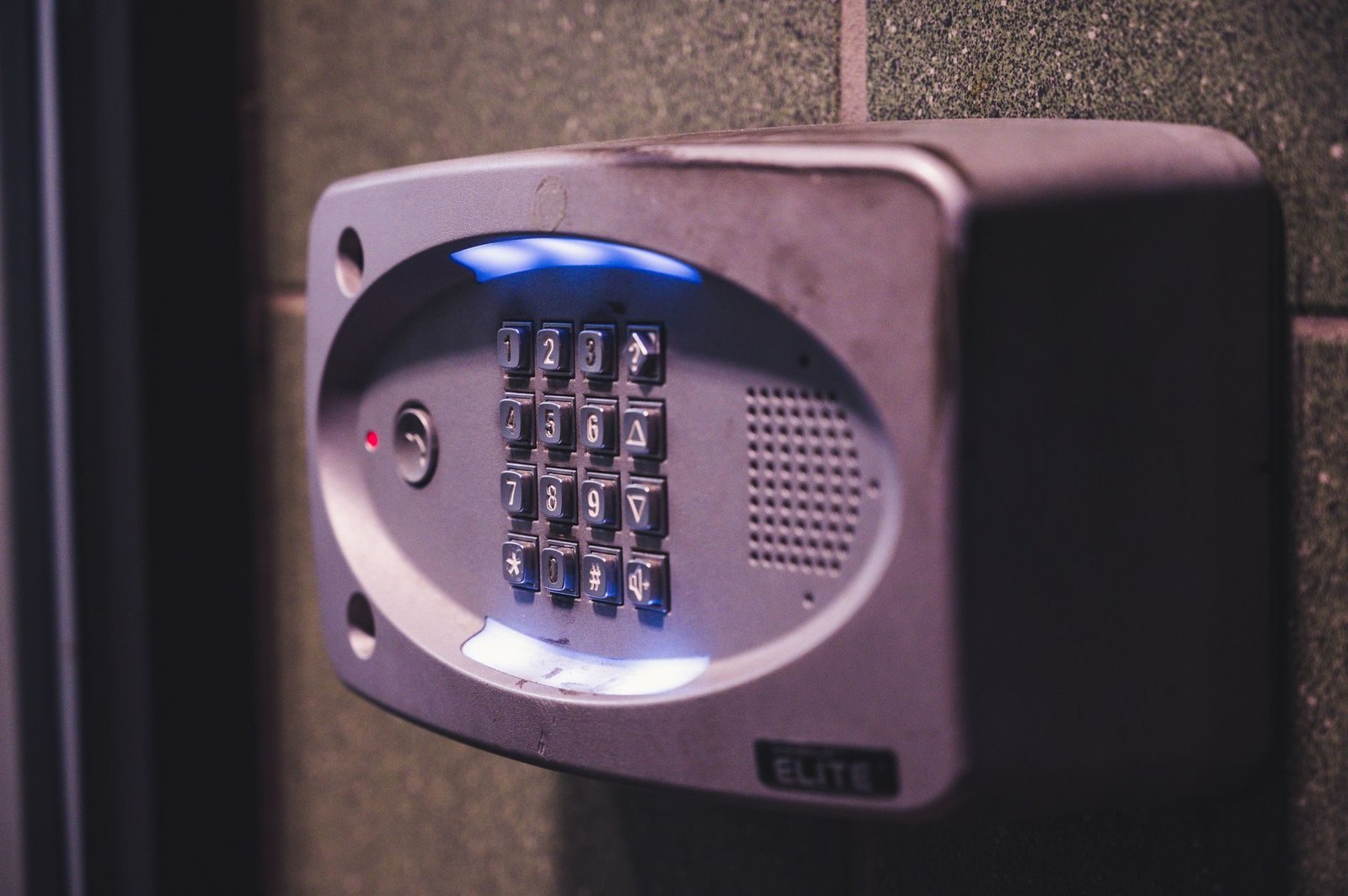 An illuminated keypad on a door lock
